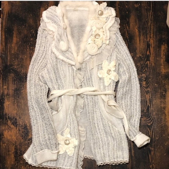 Sweaters - Dolce cabo rabbit fur trimmed cardigan sweater